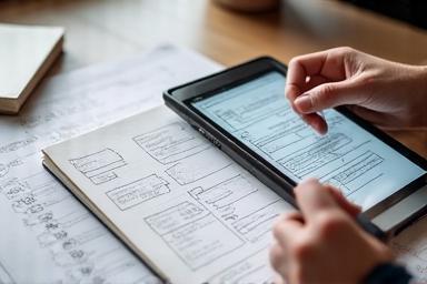Mobile app UI/UX design sketch